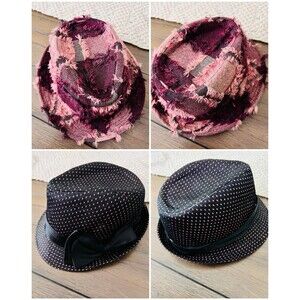 Lot of 2 Funky Unique Womens Fedora Hats - Patchwork, Polka Dots "Magid Hats"